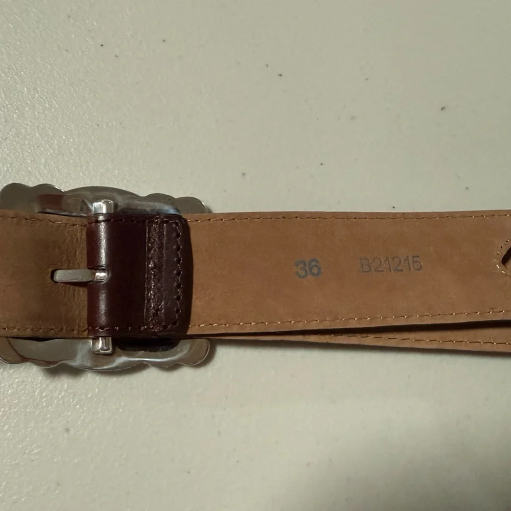 Brighton Dark Brown Leather Belt Silver Buckle Size 36
